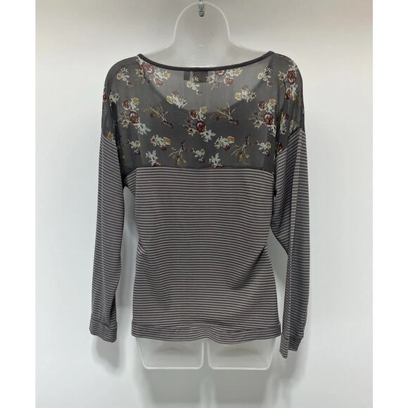 Mudd Top Womens Size M Gray Floral Striped Long Sleeve Boho Grunge Peasant - Picture 5 of 9